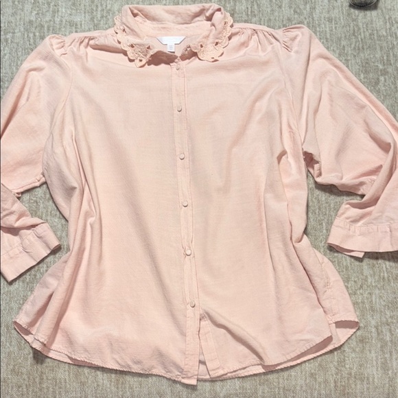 3X Lauren Conrad blush pink top heart collar fabric covered buttons Spring - Picture 1 of 5